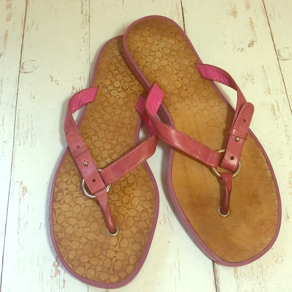 Coach Lana Leather Flip Flops w/Silver Hardware